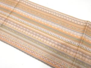 未使用品　本場筑前博多　縞に花更紗模様織り出し　全通袋帯